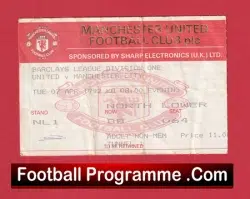 Manchester United v Manchester City 1992 - Match Ticket - football memorabilia