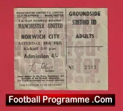 Manchester United v Norwich City 1967 – FA Cup Football Ticket