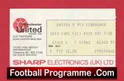 Manchester United v PSV Eindhoven 1984 - UEFA Cup Ticket - football memorabilia