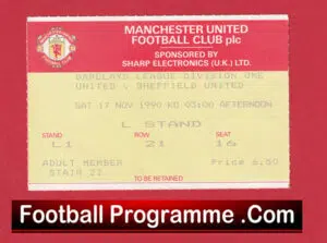 Manchester United v Sheffield United 1990 – Football Ticket