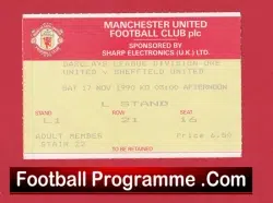 Manchester United v Sheffield United 1990 - Football Ticket - football memorabilia