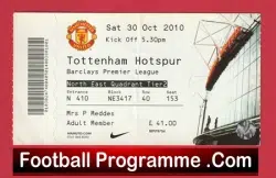 Manchester United v Tottenham 2010 – Football Match Ticket