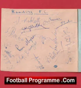 Reading Football Club Multi Autographed Signed Sheet 1949