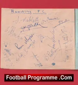 Reading Football Club Multi Autographed Signed Sheet 1949