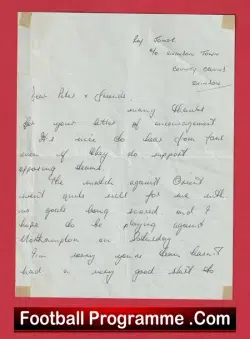 Swindon Town Roy Jones Signed Letter Goalkeeper Goalie 1960s - football memorabilia