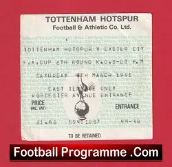 Tottenham Hotspur v Exeter City 1981 – Football Ticket