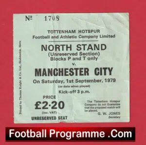 Tottenham Hotspur v Manchester City 1979 – Football Ticket
