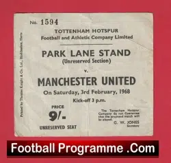 Tottenham Hotspur v Manchester United 1968 – Football Ticket