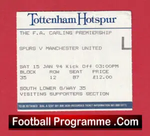 Tottenham Hotspur v Manchester United 1994 – Football Ticket