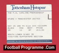 Tottenham Hotspur v Manchester United 1994 – Football Ticket