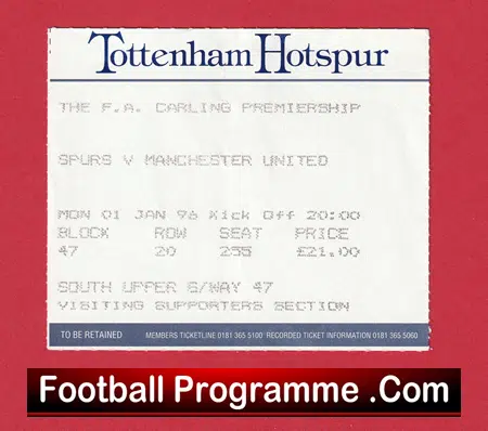 Tottenham Hotspur v Manchester United 1996 - Football Match Ticket - Image 2