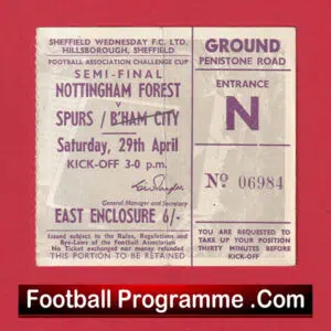Tottenham Hotspur v Nottingham Forest 1967 – FA Cup Semi Final Ticket Sheffield