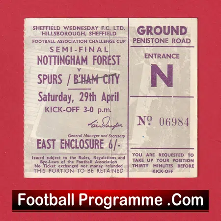 Tottenham Hotspur v Nottingham Forest 1967 - FA Cup Semi Final Ticket Sheffield - Image 2