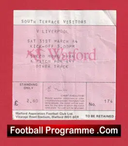 Watford v Liverpool 1984 – Football Ticket