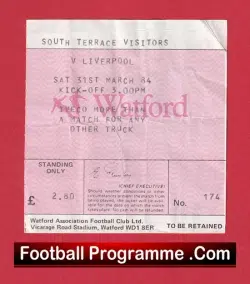 Watford v Liverpool 1984 – Football Ticket
