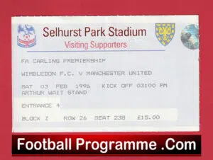 Wimbledon v Manchester United 1996 – Football Ticket