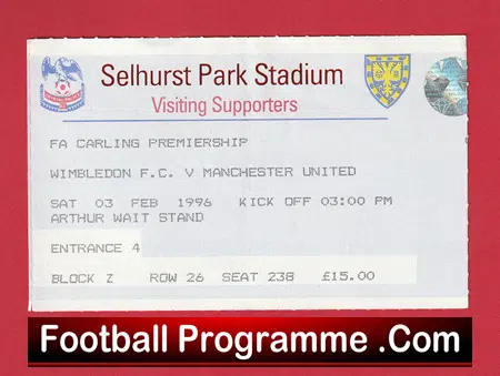 Wimbledon v Manchester United 1996 - Football Ticket - Image 2