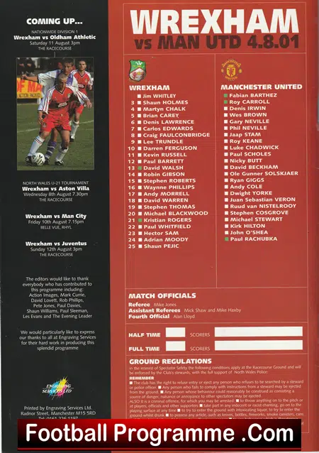 Wrexham v Manchester United 2001 - Reeves + Flynn Tribute Signed - Image 3