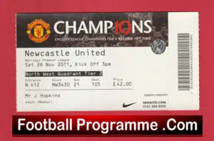 Manchester United v Newcastle United 2011 – Match Ticket