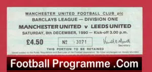 Manchester United v Leeds United 1990 – Football Match Ticket