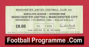 Manchester United v Manchester City 1992 – Match Ticket