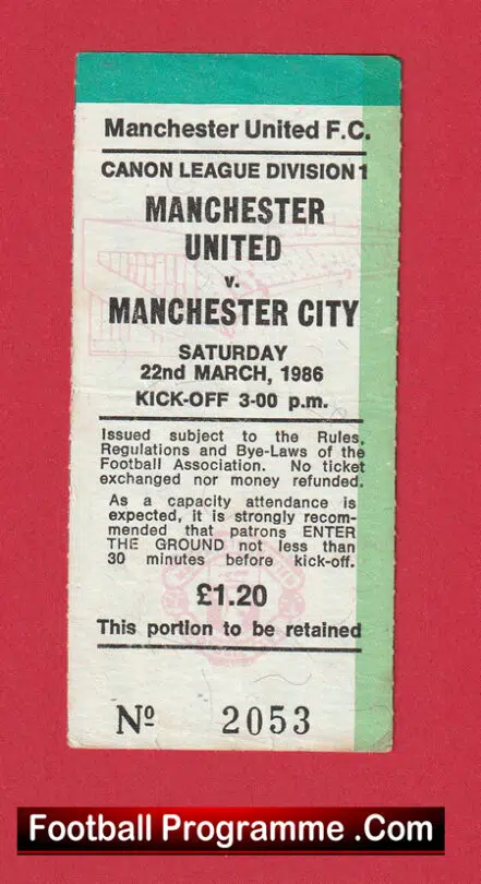 Manchester United v Manchester City 1986 – Match Ticket