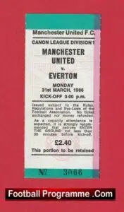 Manchester United v Everton 1986 – Football Ticket