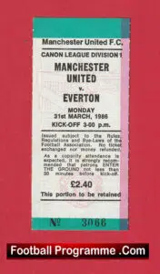 Manchester United v Everton 1986 – Football Ticket