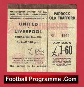 Manchester United v Liverpool 1980 – Man Utd Ticket 1980s
