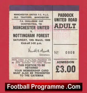 Manchester United v Nottingham Forest 1989 – Match Ticket