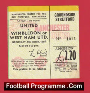 Manchester United v West Ham United 1985 – Match Ticket