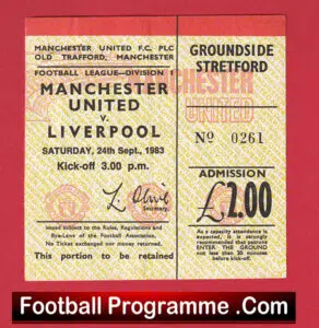 Manchester United v Liverpool 1983 – Match Ticket