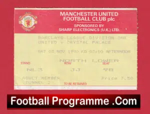 Manchester United v Crystal Palace 1990 – Match Ticket