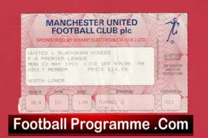 Manchester United v Blackburn Rovers 1993 – Ticket – Champions Season
