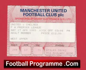 Manchester United v Chelsea 1993 – Ticket – Champions Season