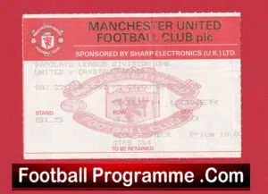 Manchester United v Crystal Palace 1992 – Football Ticket