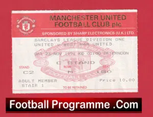 Manchester United v West Ham United 1991 – Football Ticket
