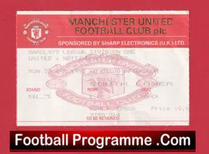 Manchester United v Nottingham Forest 1992 – Man Utd Ticket