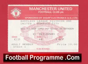 Manchester United v Norwich City 1991 – Football Ticket