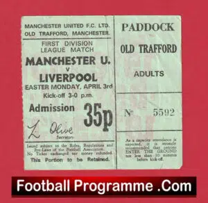 Manchester United v Liverpool 1972 – Match Ticket