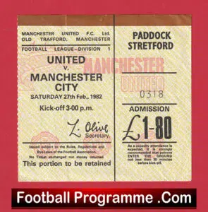 Manchester United v Manchester City 1982 – Football Match Tickets