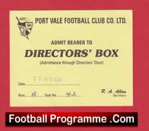 Port Vale v Manchester United 1996 – Directors Box Ticket