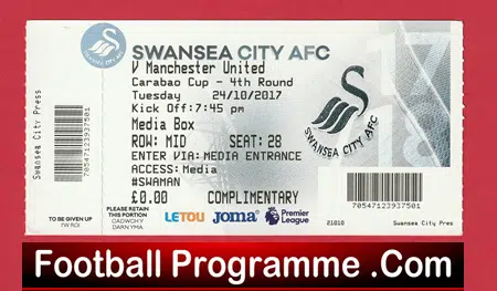 Swansea City v Manchester United 2017 - Match Ticket - Image 2