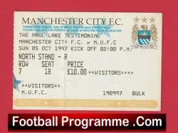 Manchester City v Manchester United 1997 – Paul Lake Testimonial Ticket
