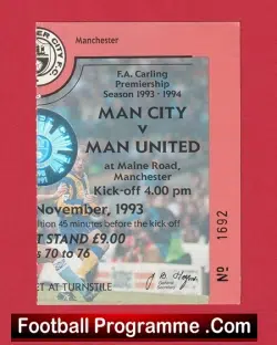 Manchester City v Manchester United 1993 – Match Ticket
