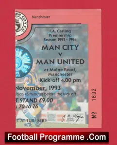 Manchester City v Manchester United 1993 – Match Ticket
