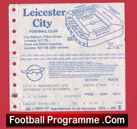 Leicester City v Manchester United 1984 - Match Ticket - Image 2