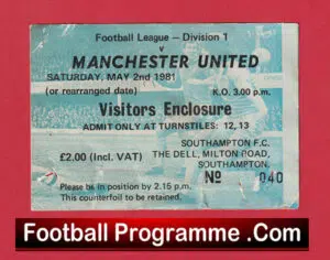 Southampton v Manchester United 1981 – Football Match Day Ticket