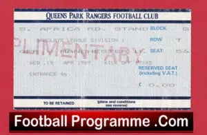Queens Park Rangers v Manchester United 1989 – Football Match Ticket