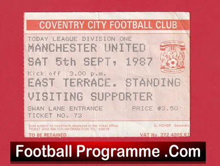 Coventry City v Manchester United 1987 - Football Ticket - Image 2